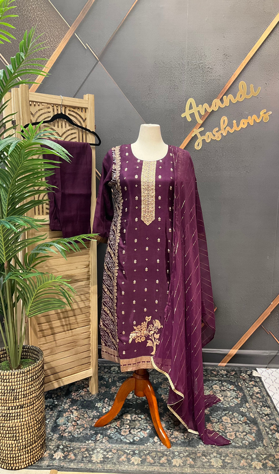 Plus Size Wine color Benarasi kurti set