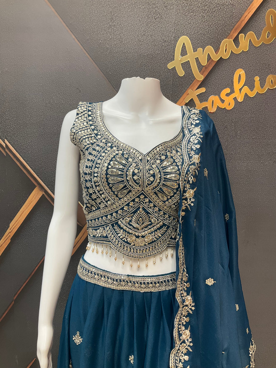 Party wear Teal Blue Lehenga set