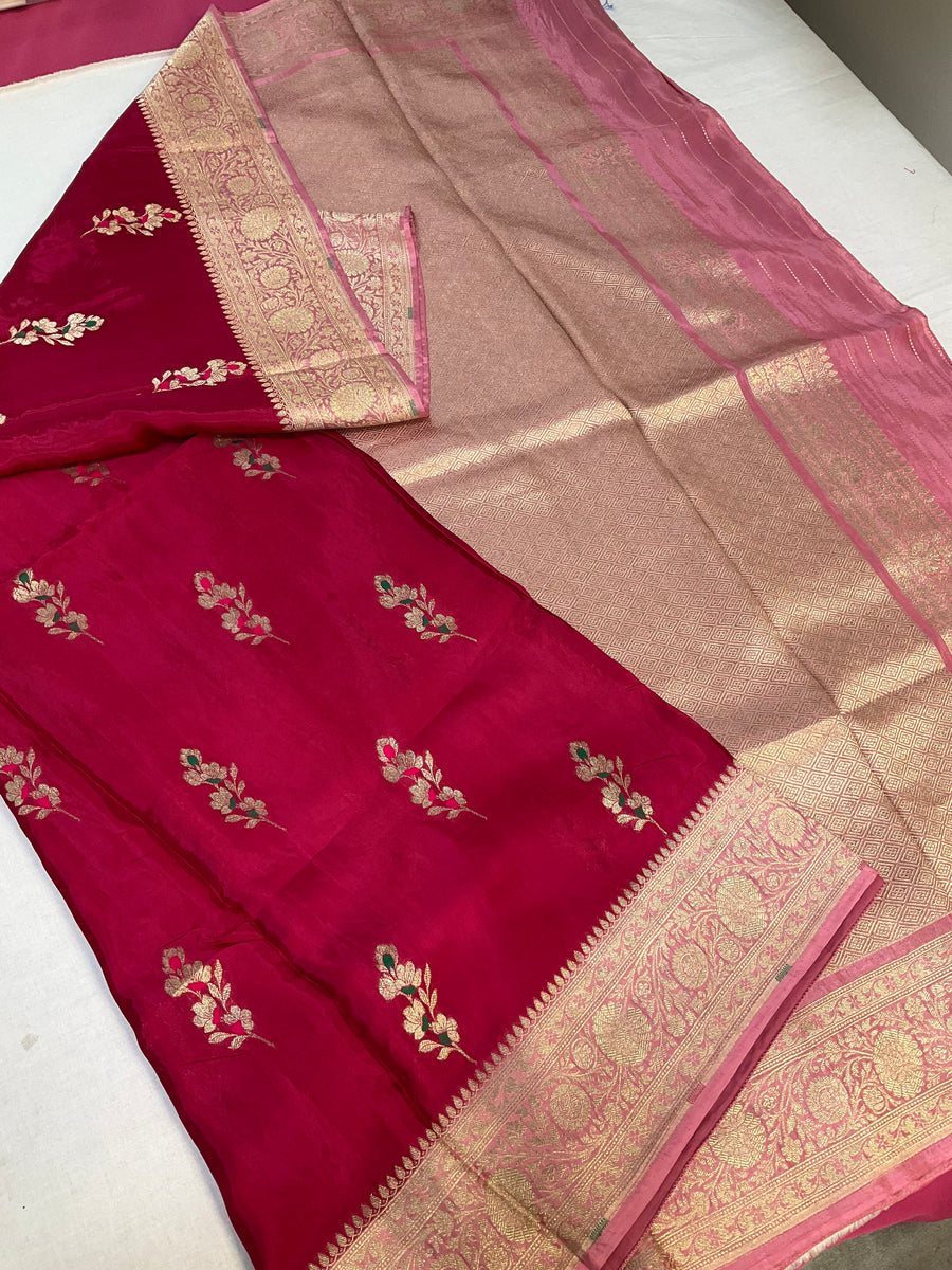 Pink Benarasi Silk saree with stitched Blouse