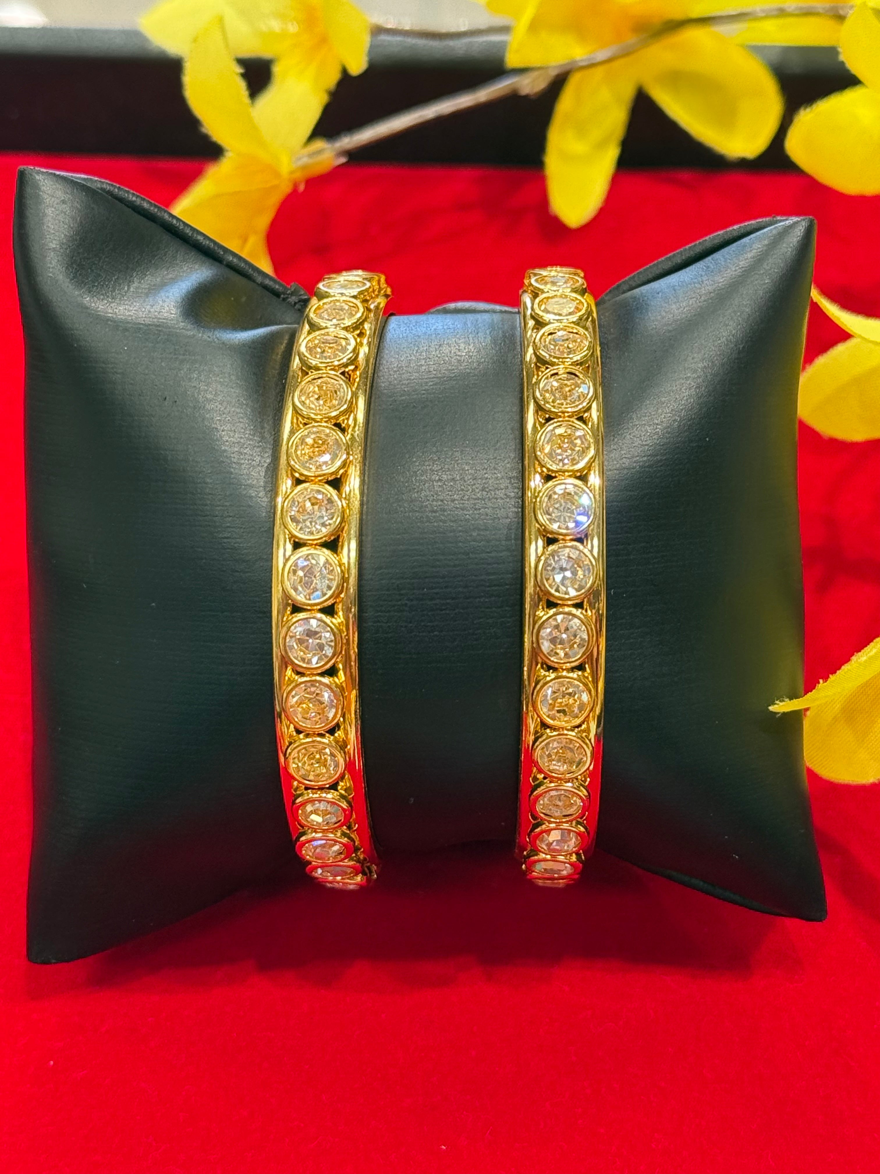 Gold Finish Stone Bangles- set of 2- size 2.6