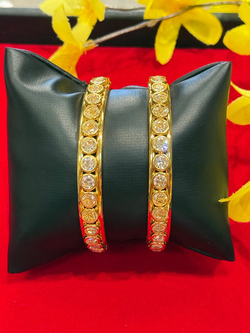 Gold Finish Stone Bangles- set of 2- size 2.6
