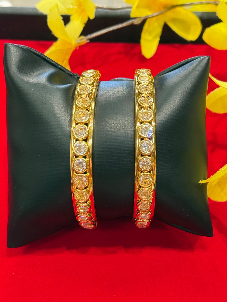 Gold Finish Stone Bangles- set of 2- size 2.6