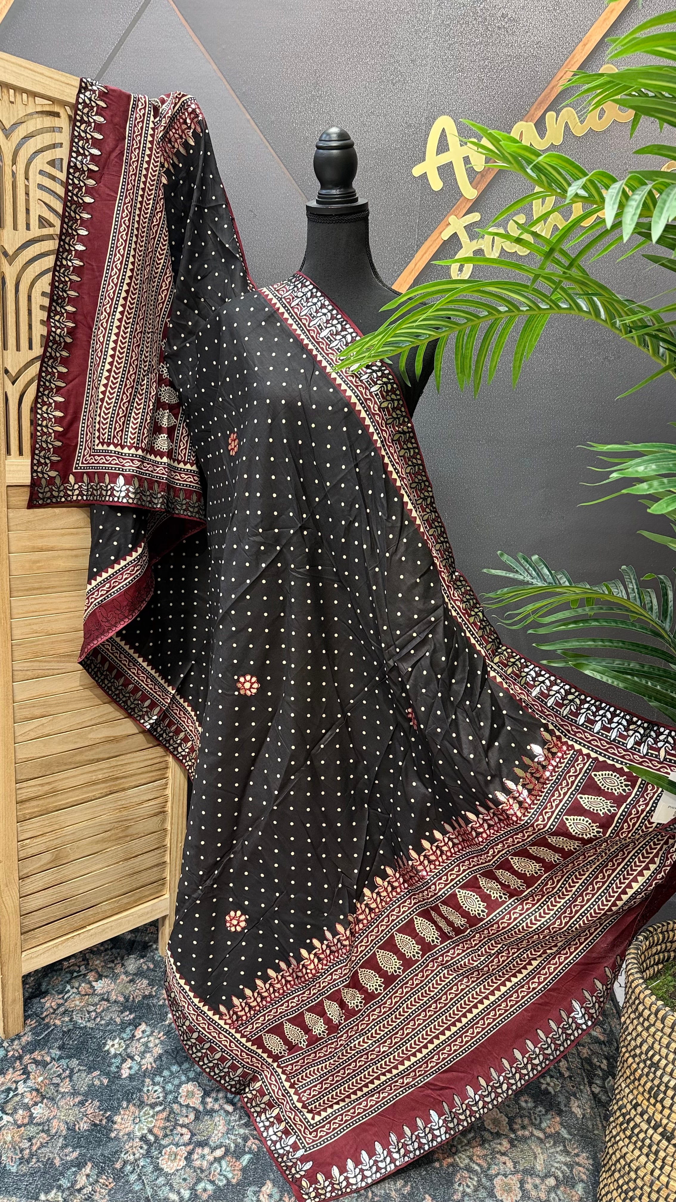 Black Pure Cotton Ajrakh Dupatta