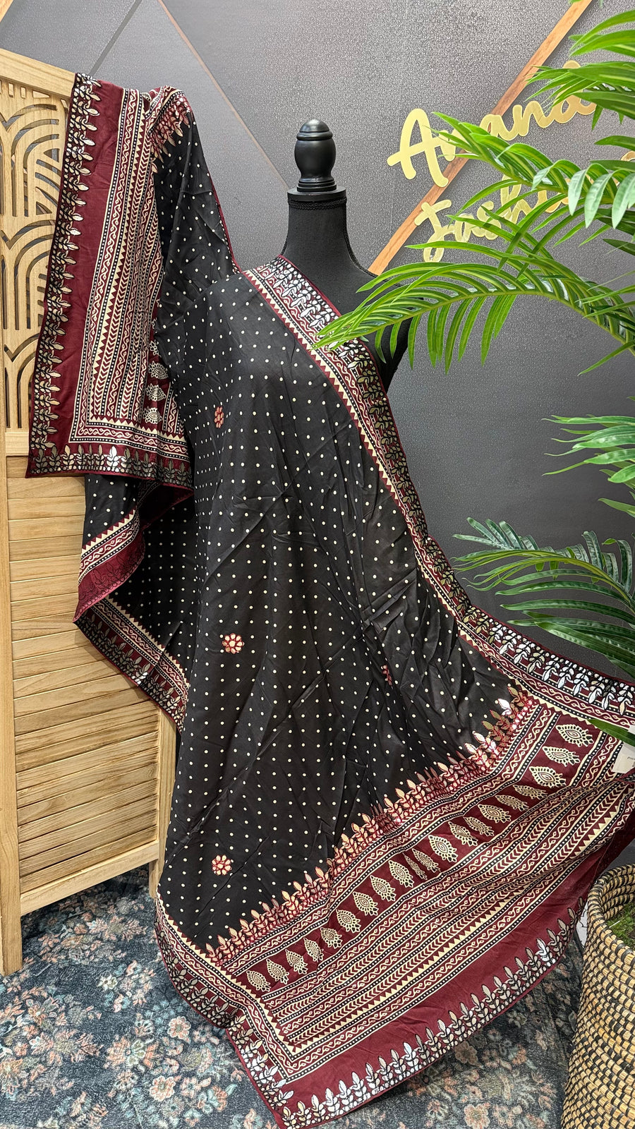 Black Pure Cotton Ajrakh Dupatta