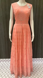 Baby Pink Long Party Dress - Elegant Ethnic Wear for Women