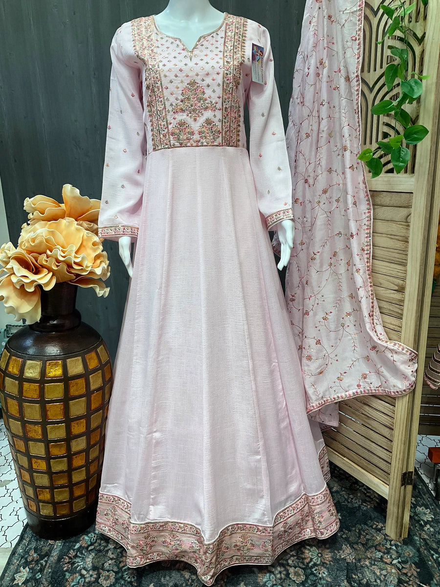 Long Sleeve Dress - Baby Pink Light Weight  Silk Dress Size 42/US M