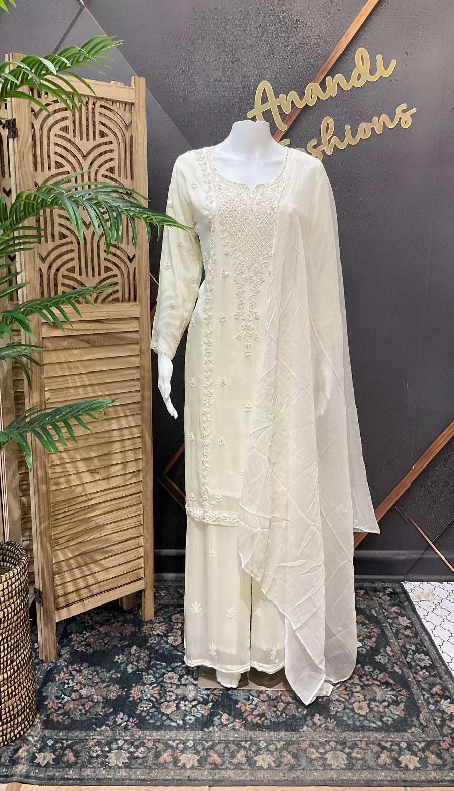 Collections Off White Sharara/Palazzo Set Embroidered Sharara Set