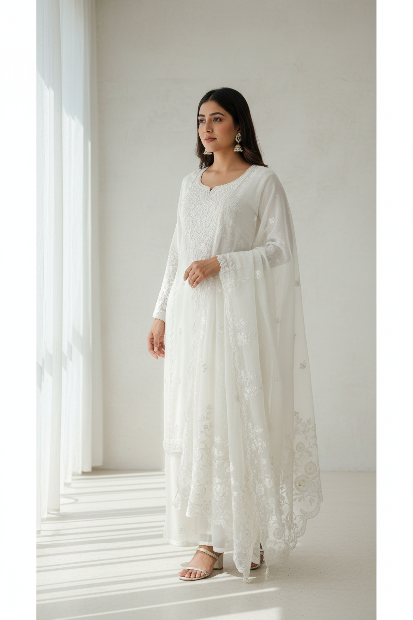 Collections Off White Sharara/Palazzo Set Embroidered Sharara Set