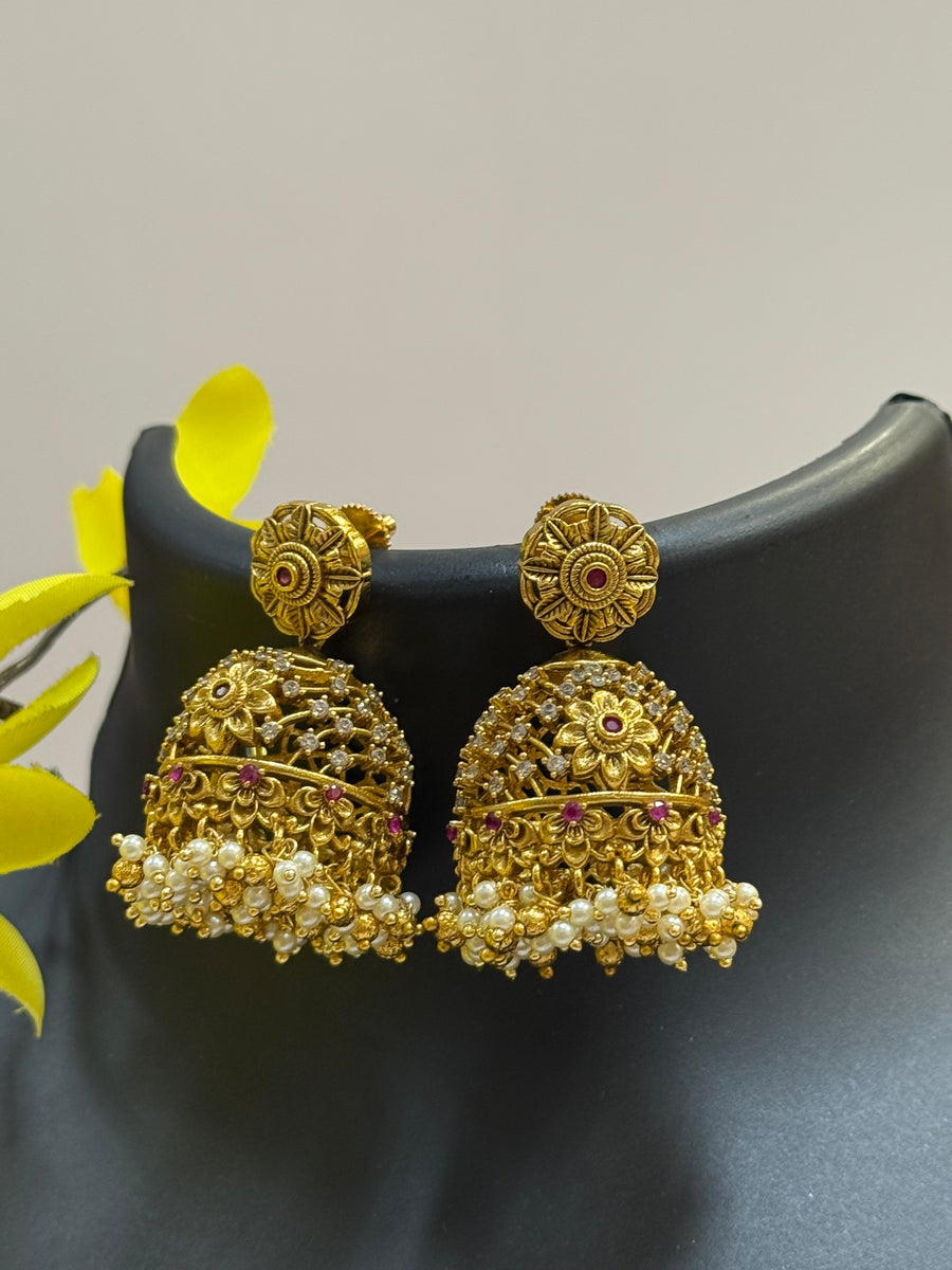 Antique Finish Guttapusalu Jhumka Earrings