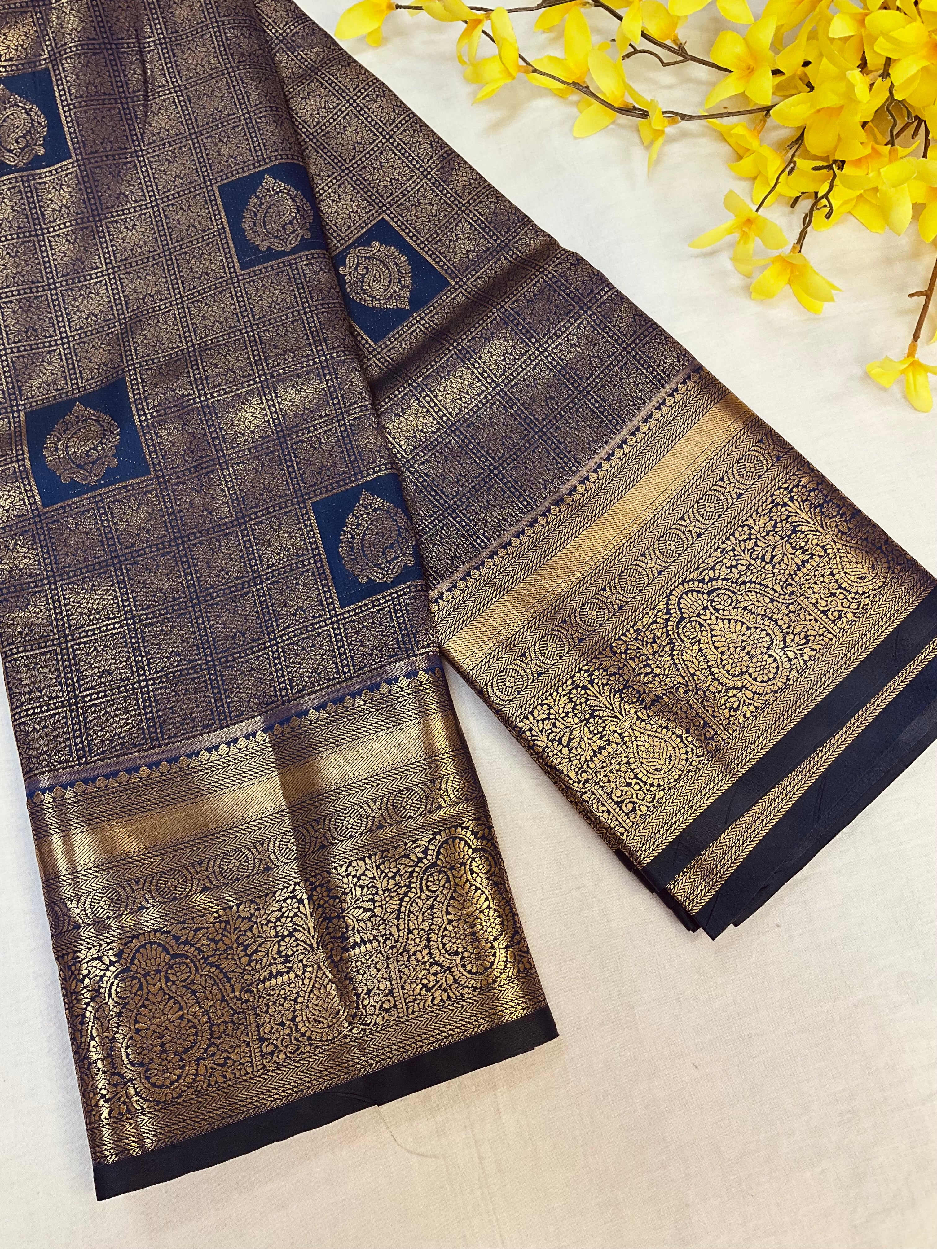 Navy Blue  Color Semi silk Kanjeevaram Saree