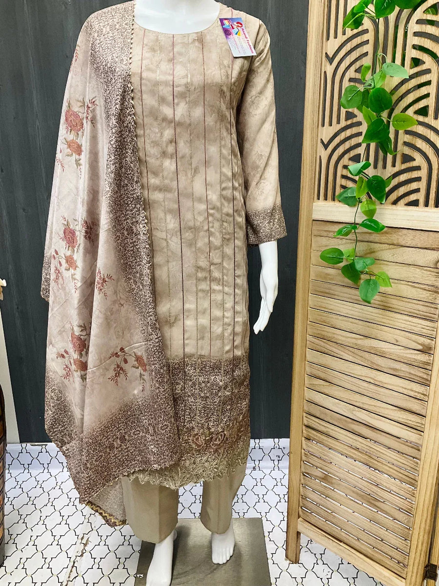 Plus Sizes-Satin silk digital print party wear chudidhar set
