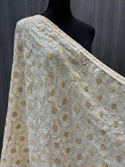 Half white color khaadi dupatta with thread work