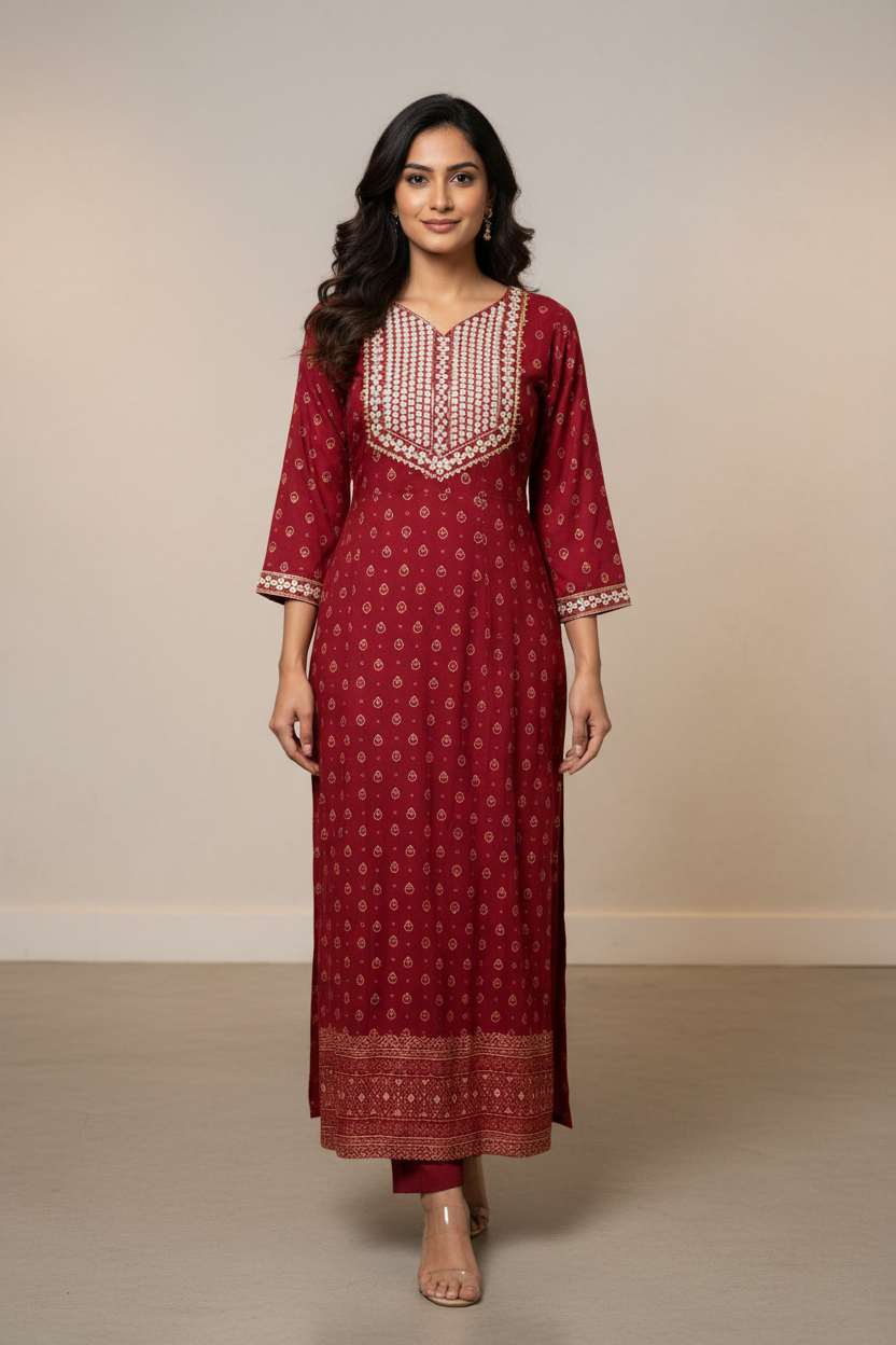 Maroon long  Anarkali kurti- Size 44