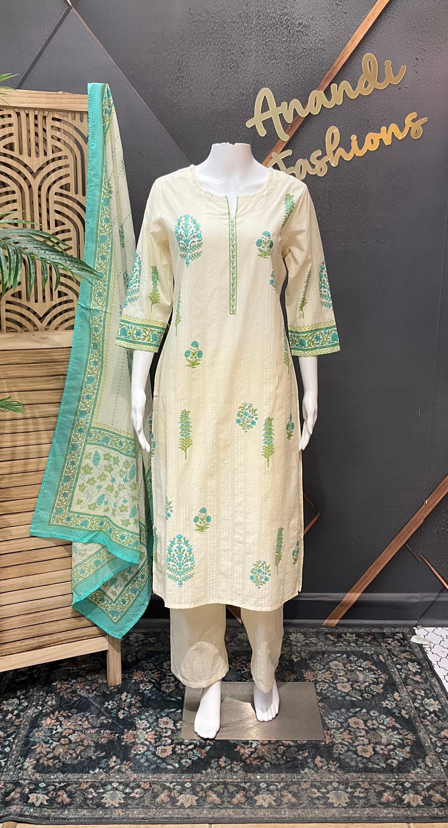 Cream color pure cotton Kurti set