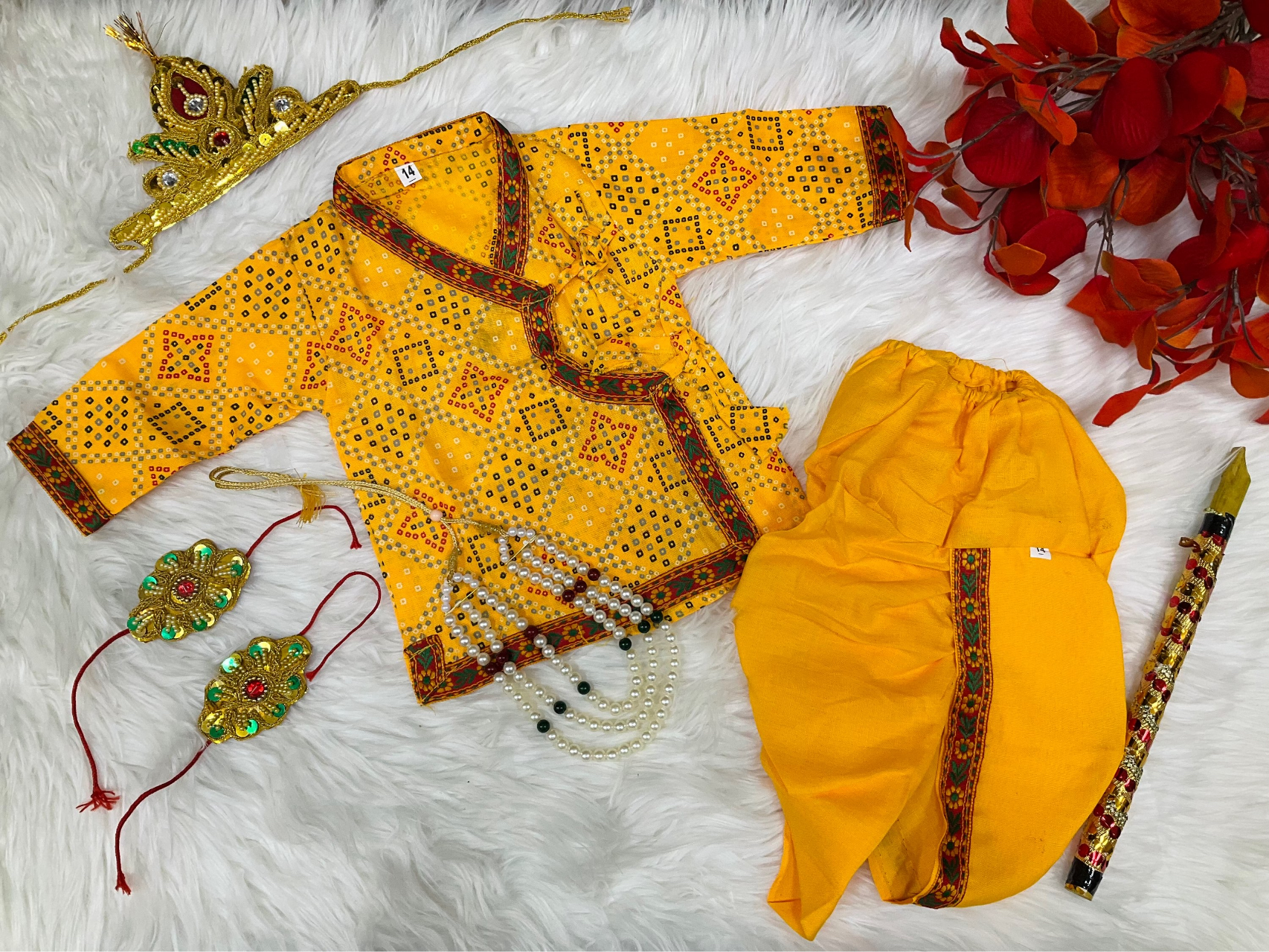 Pure Cotton  Krishna dress/ costume with yellow dhothi image 0