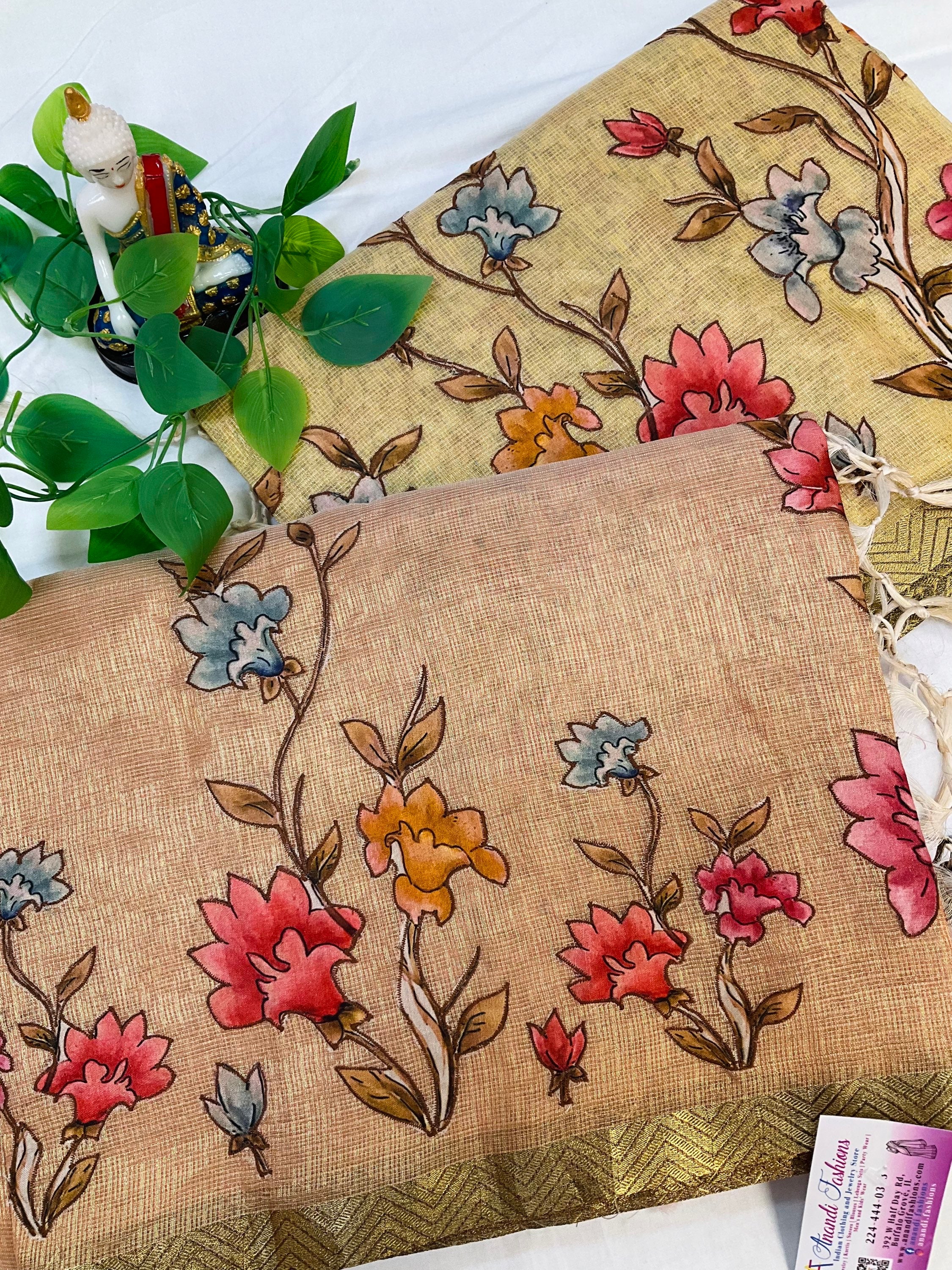 Tissue saree with applique work image 0