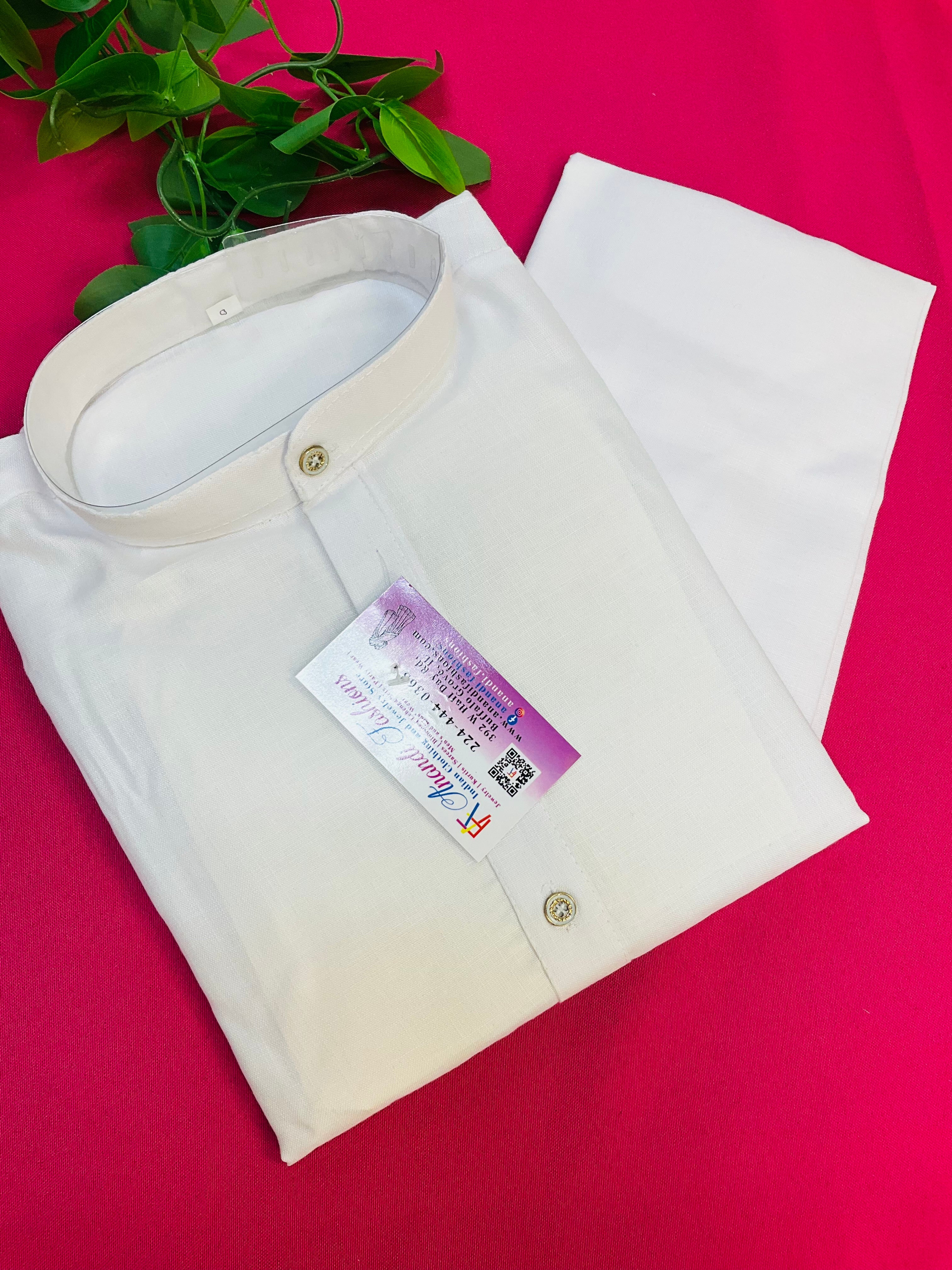 Boys -Pure white plain cotton kurta set