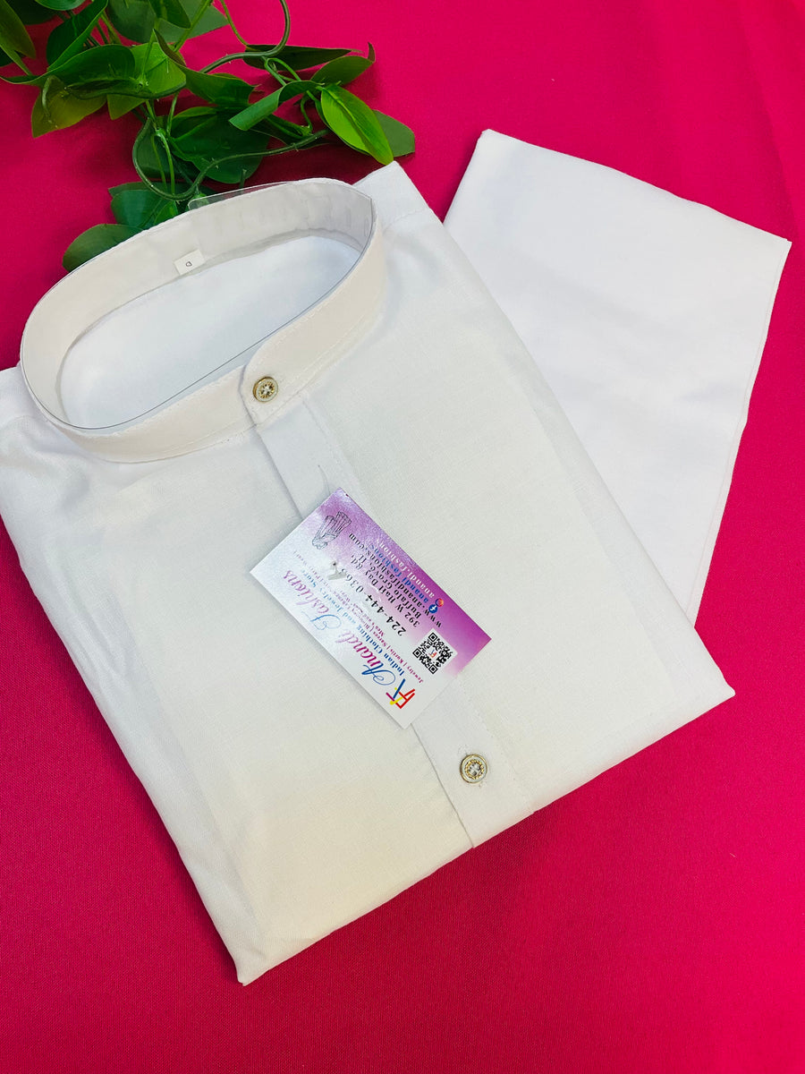 Boys -Pure white plain cotton kurta set