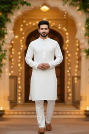 Men’s Pure Cotton White Kurta Set - Mens - Kurta Set - Anandi Fashions