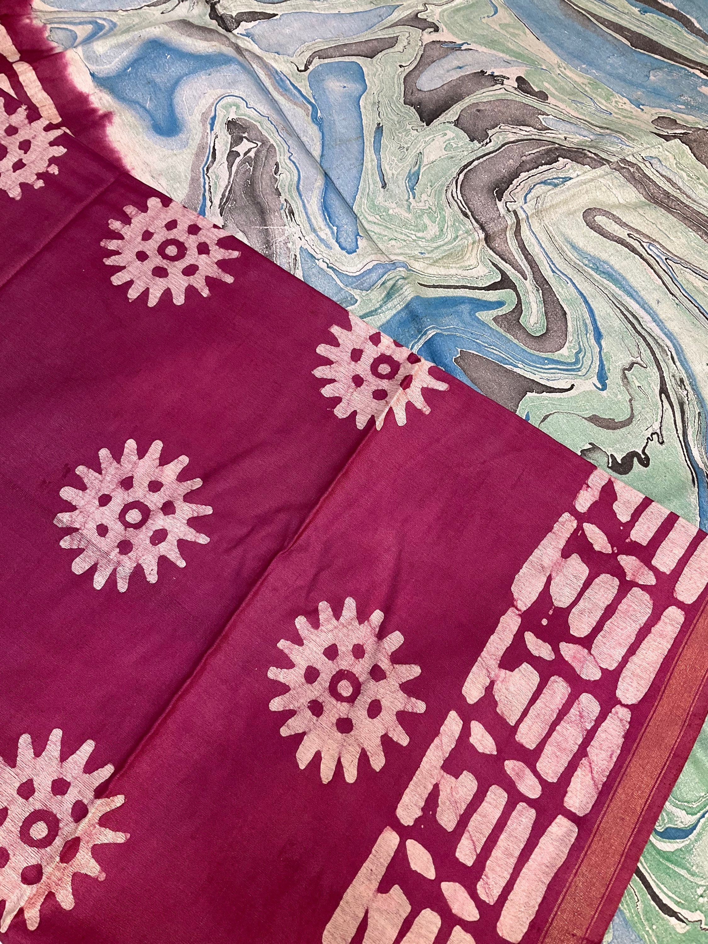 Batik print sarees with digital print pallu image 5