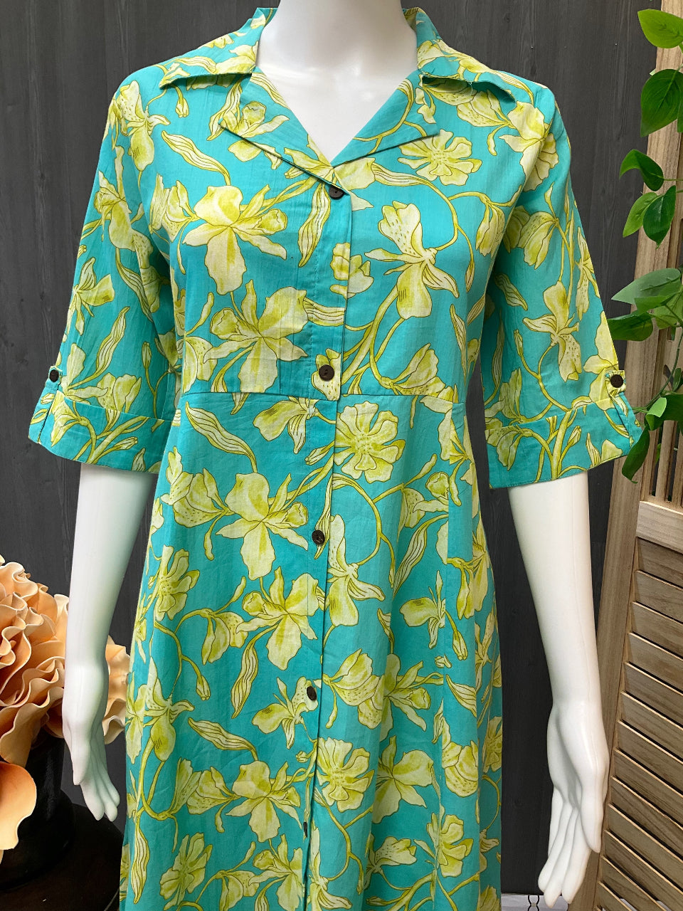 Elegant Floral Print cotton kurti /Gown with collar and pocket image 1