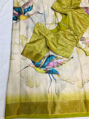 Digital Print - Tussar Silk Saree with Stitched Blouse