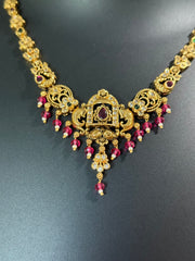 Antique Finish Multicolor Stones Necklace set with Pink Beads