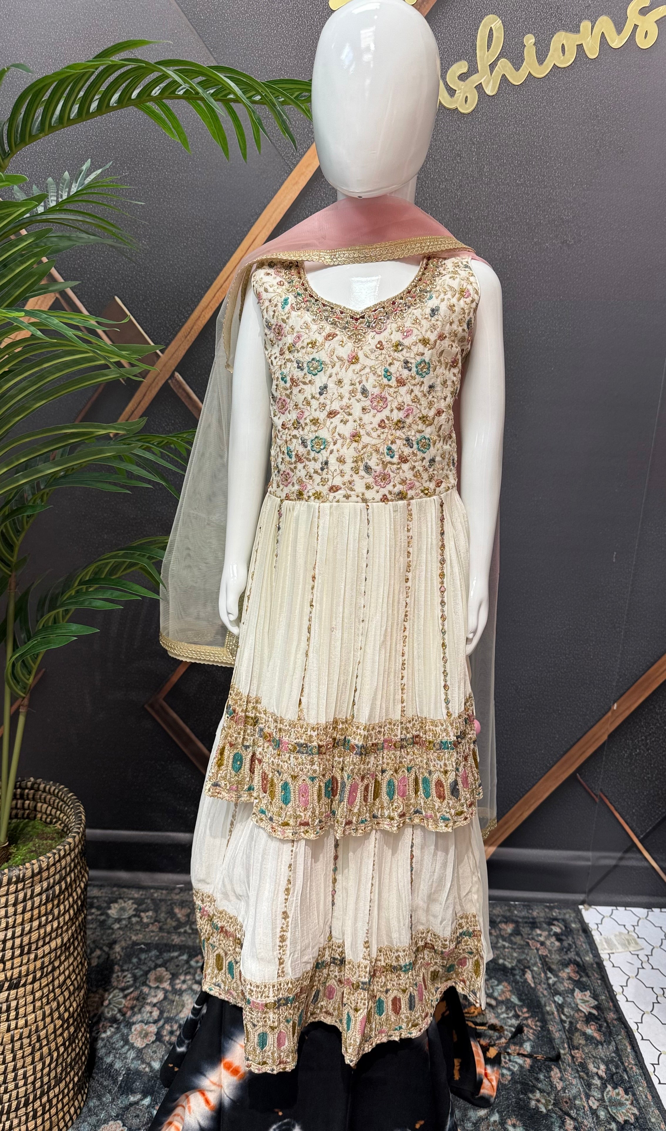 White - Little Girls - Party Wear Peplum Top Lehenga set