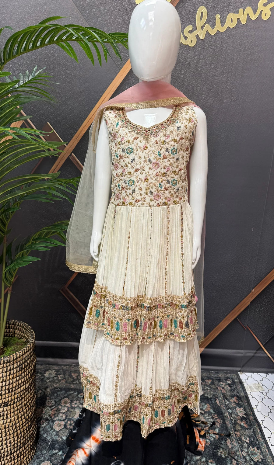 White - Little Girls - Party Wear Peplum Top Lehenga set