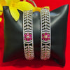 Size 2.6 Broad Bangle - Party Wear CZ Bangles Set with Flower Design (Pair)