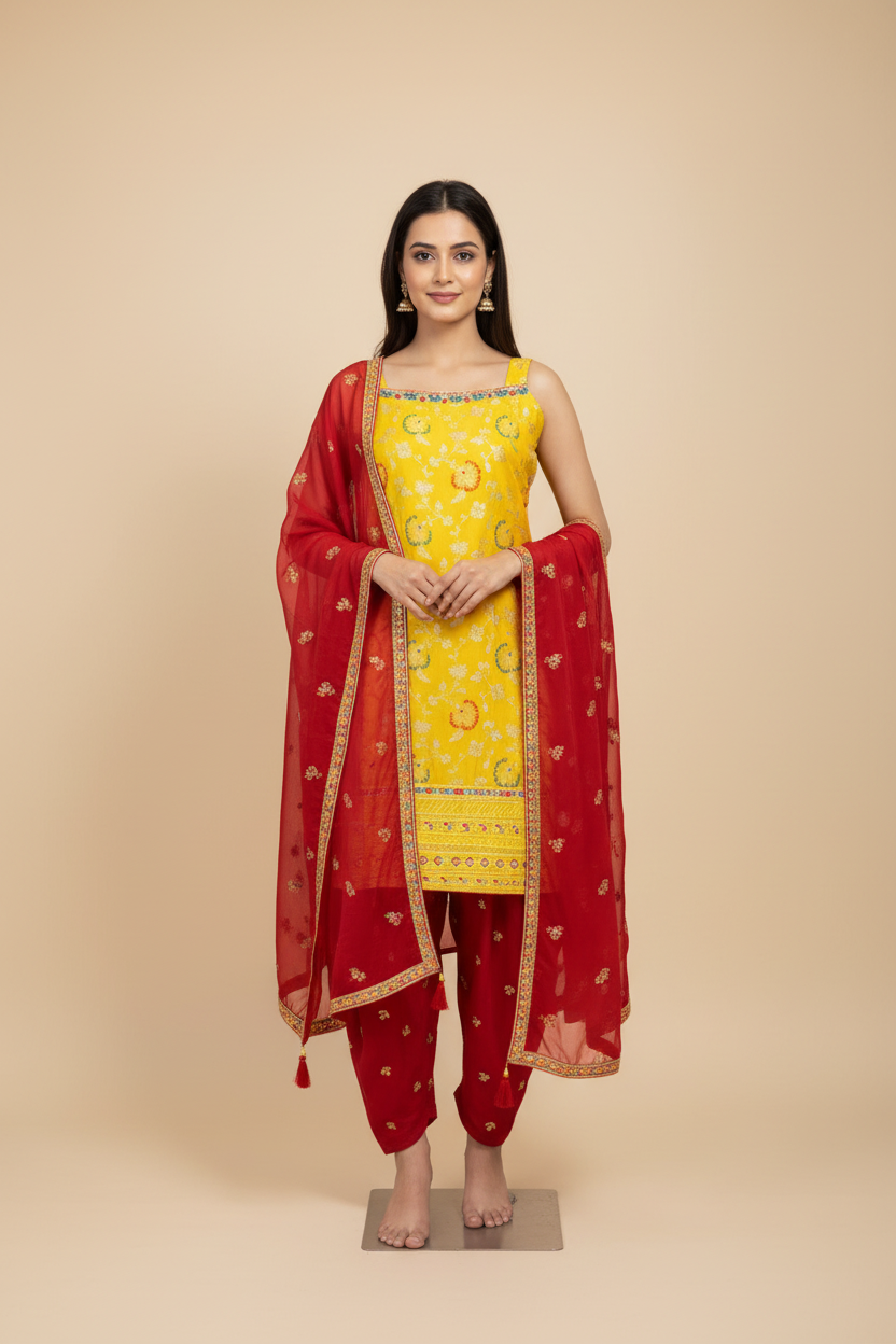 Yellow & Red - Teens patiala/Kurti set