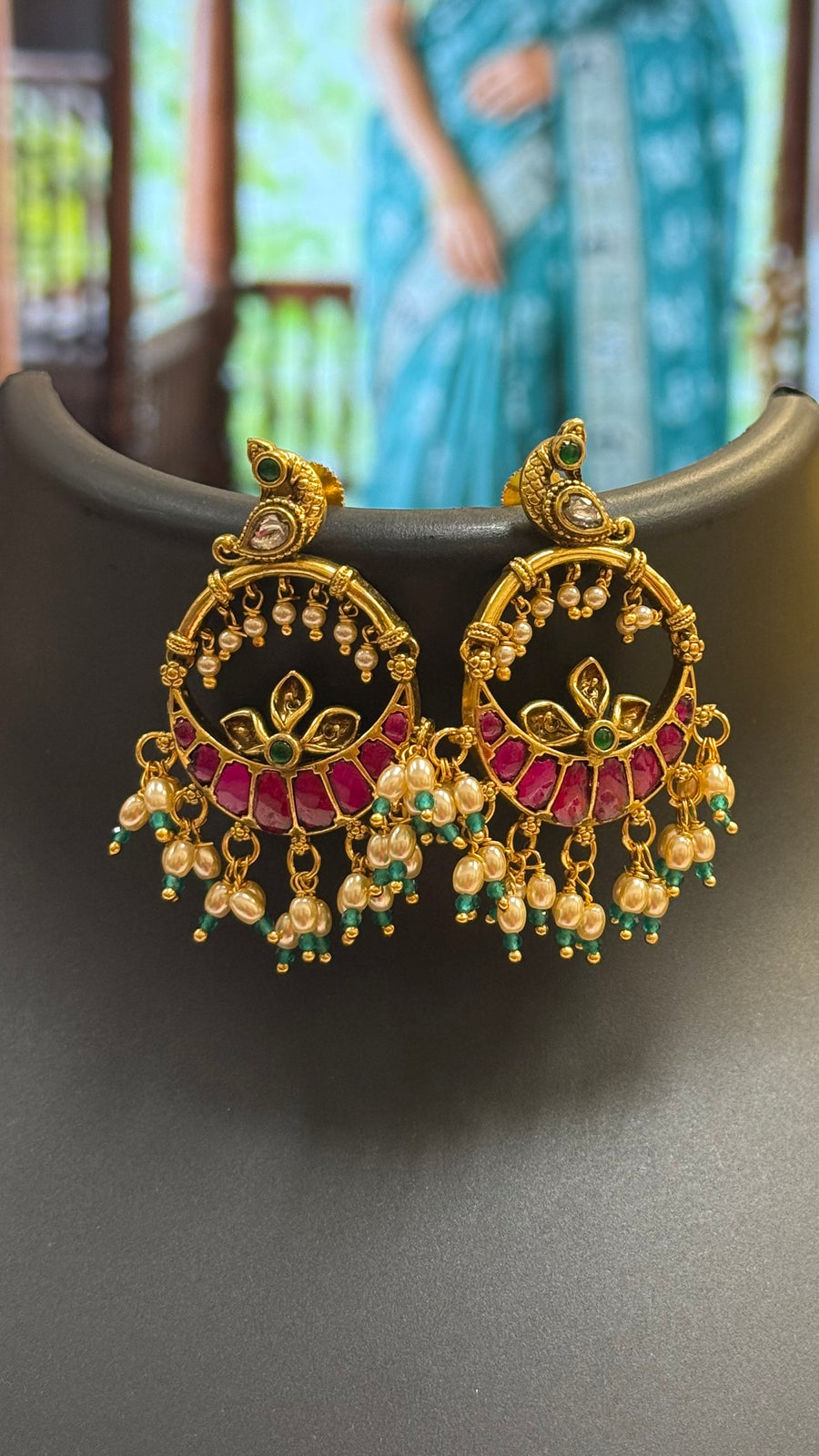 Chandbali Jadau Kundan Peacock Earrings