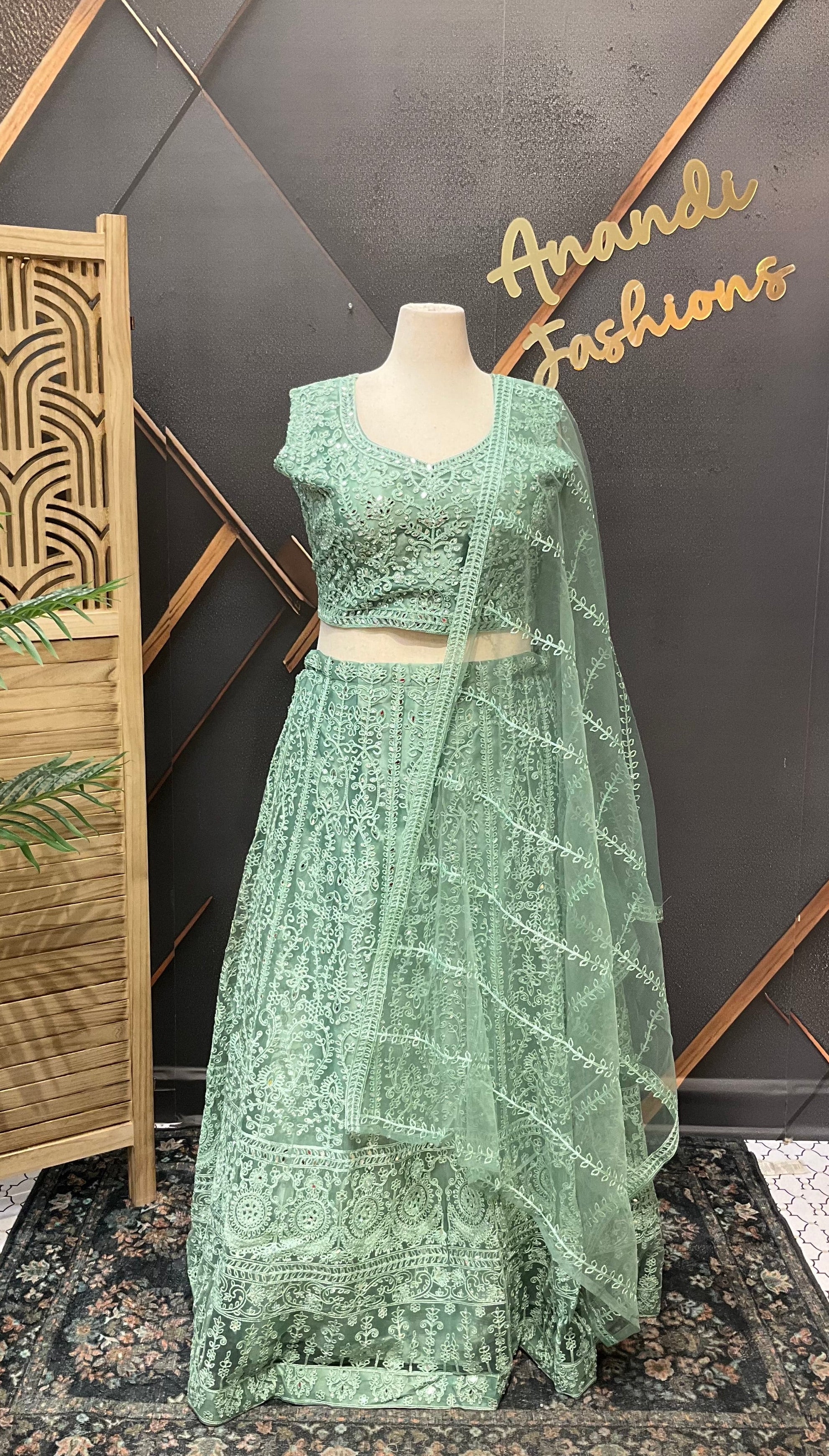 Mint Green Plus Size Party Wear Lehanga set