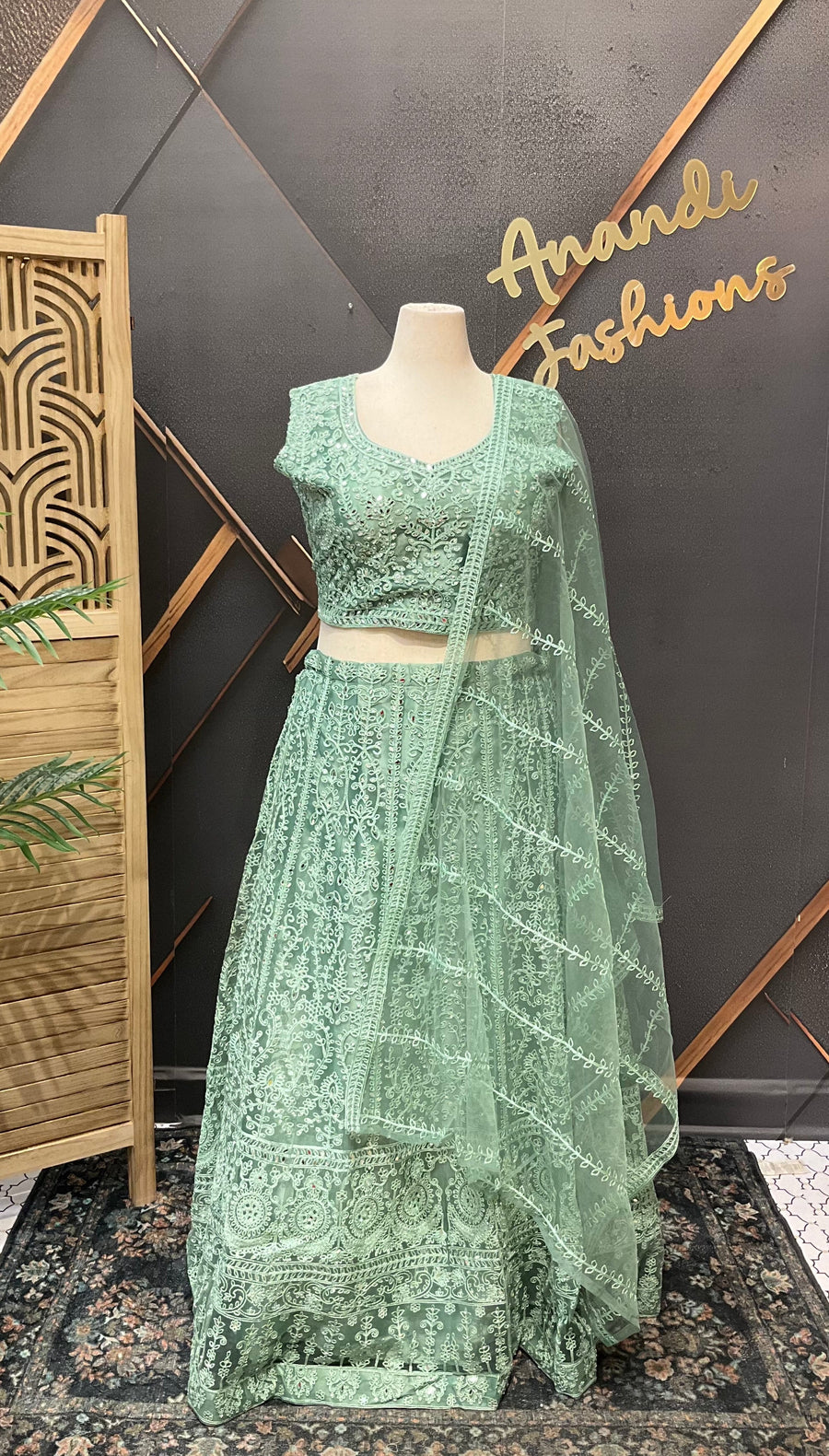 Mint Green Plus Size Party Wear Lehanga set