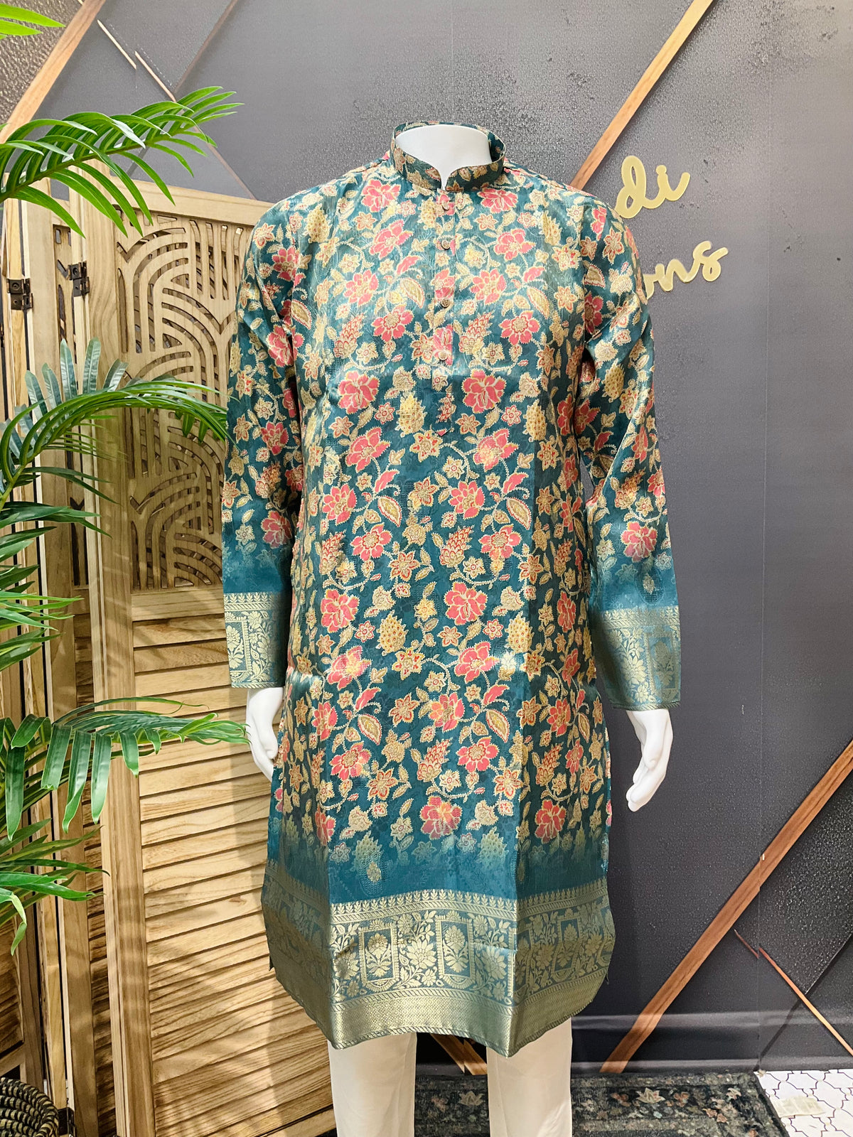 Silk - Floral Mens wear kurta set