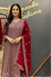 Maroon Georgette Silver Zari Anarkali Kurti Set