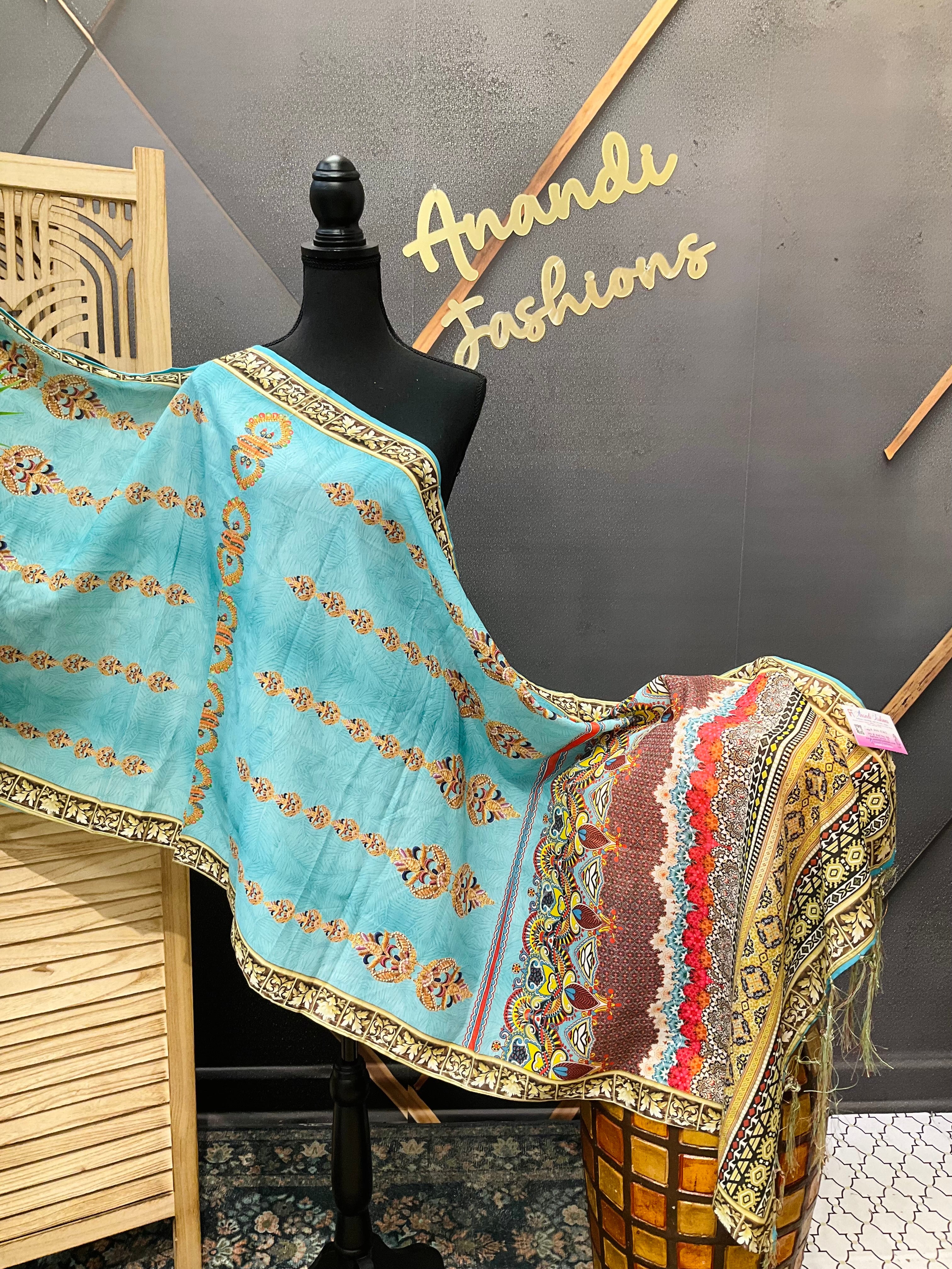 Blue Digital print duppatta