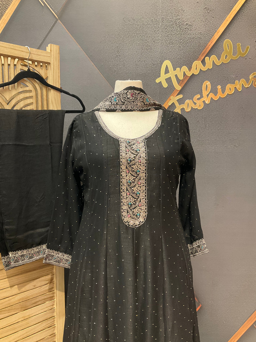 Black Party Wear Anarkali Kurti set