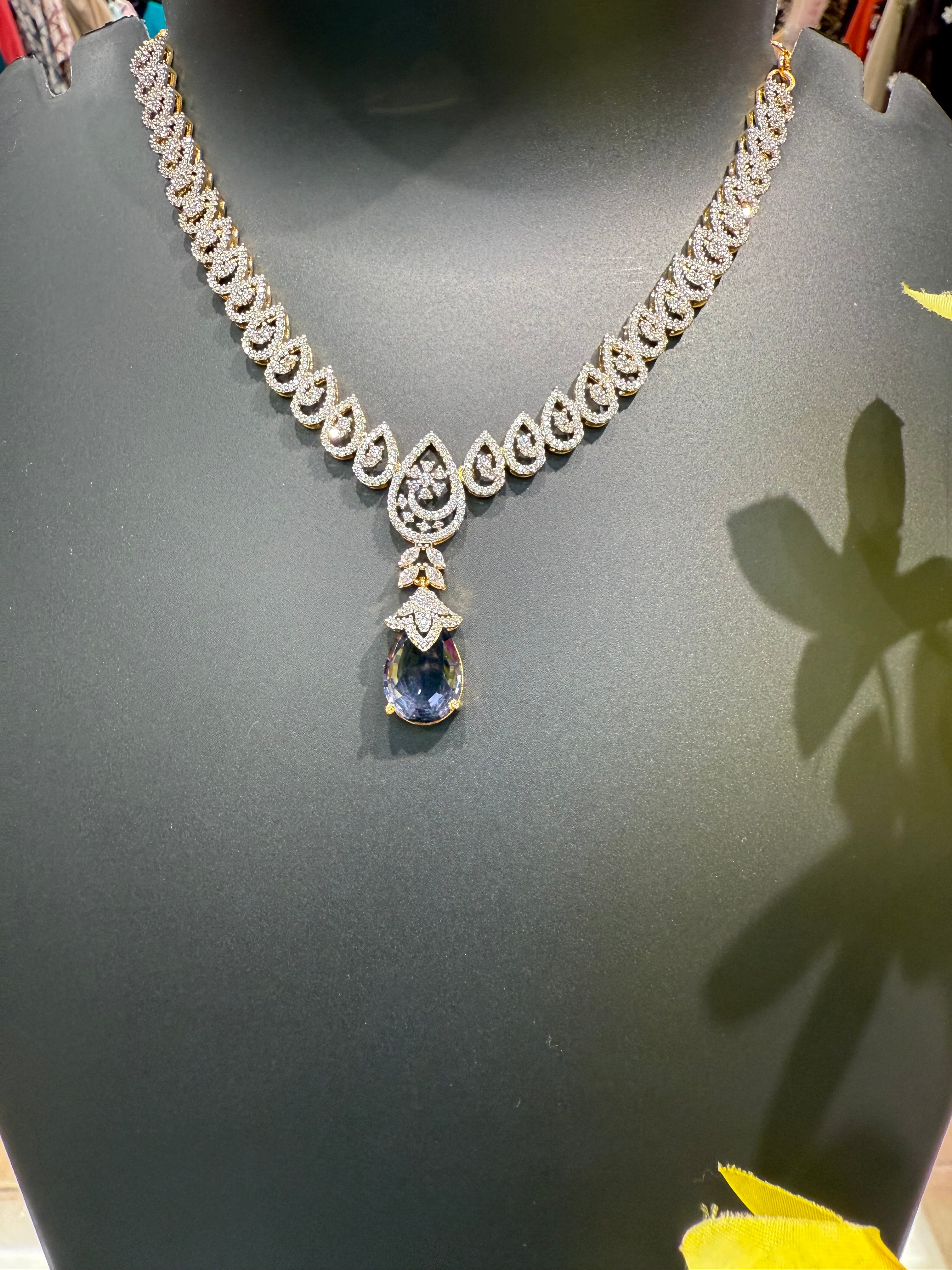 Party Wear CZ Necklace set with Drop Style pendant