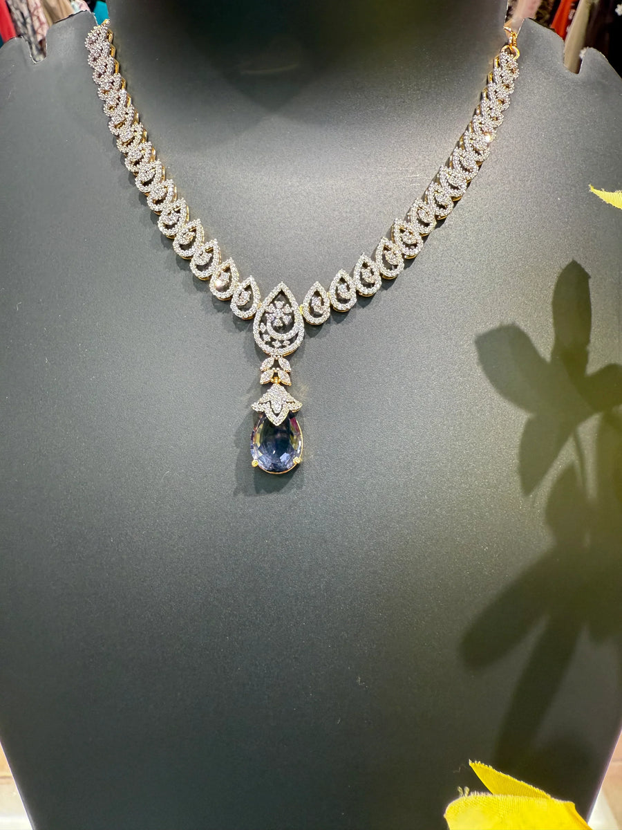 Party Wear CZ Necklace set with Drop Style pendant