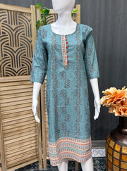 Dark Sea Green Digital Print Chikankari Kurti - Women's Ethnic Wear