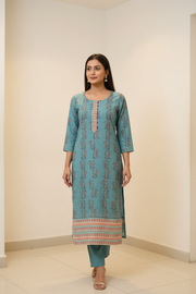 Women’s Dark Sea Green Digital Print Chikankari 'S Ethnic Wear Kurti