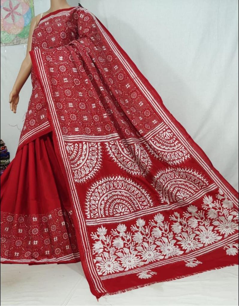Indian Saree - Red Kantha Work saree image 1