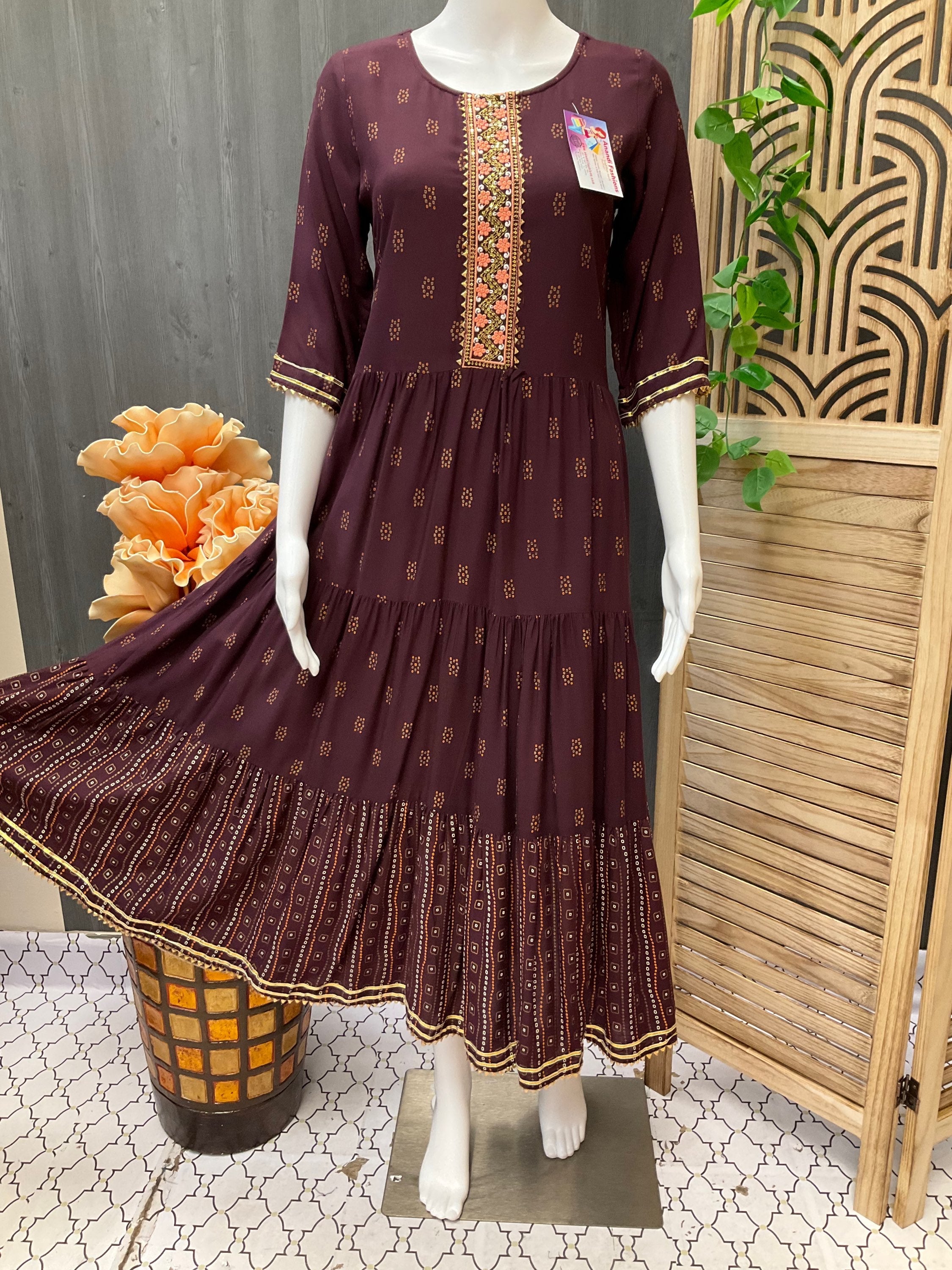 Stylish and Elegant Dark Brown Long kurti image 1