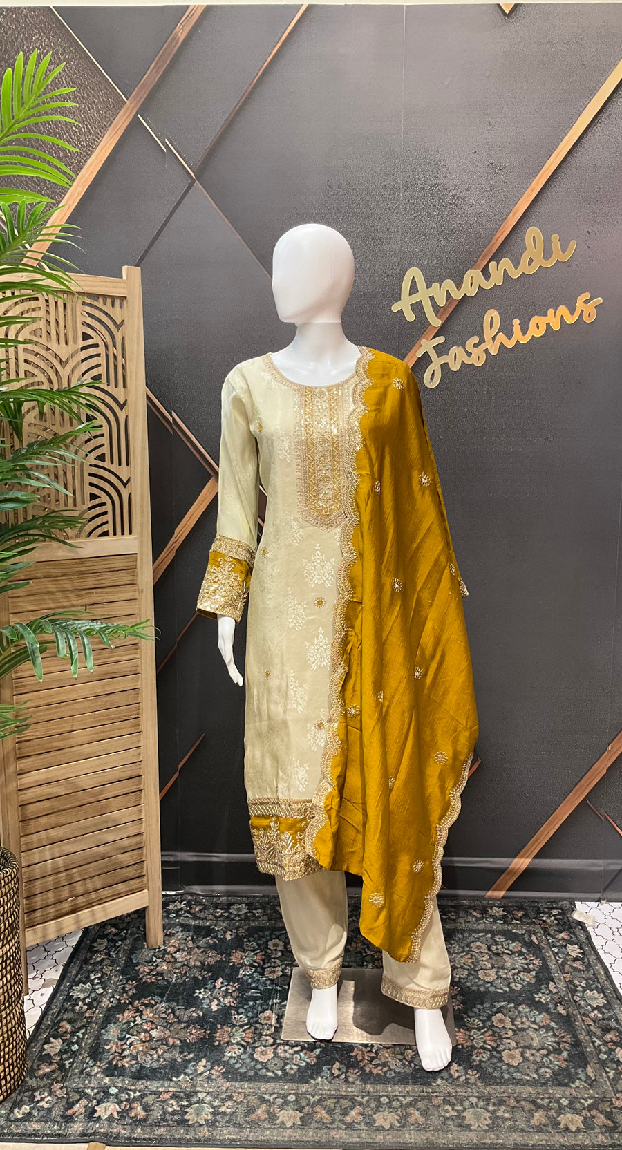 Half White & Yellow Benarasi Kurti set