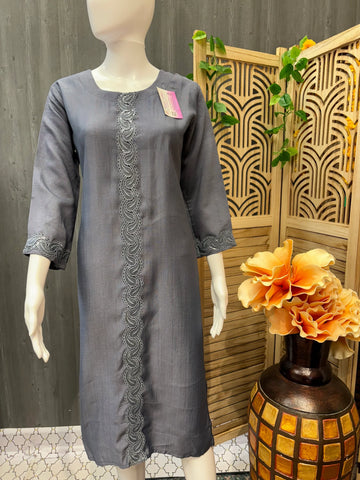 Plain Rayon Kurti with Sequence Work Design