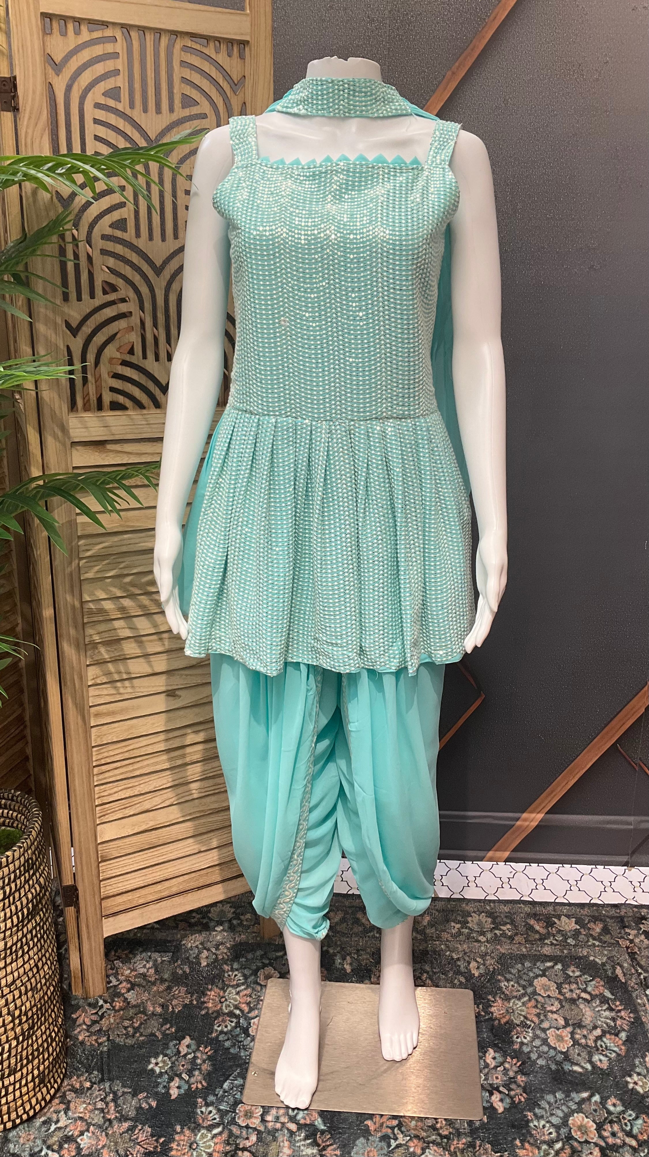 Teenage Girls Dhoti set with coat- Blue color