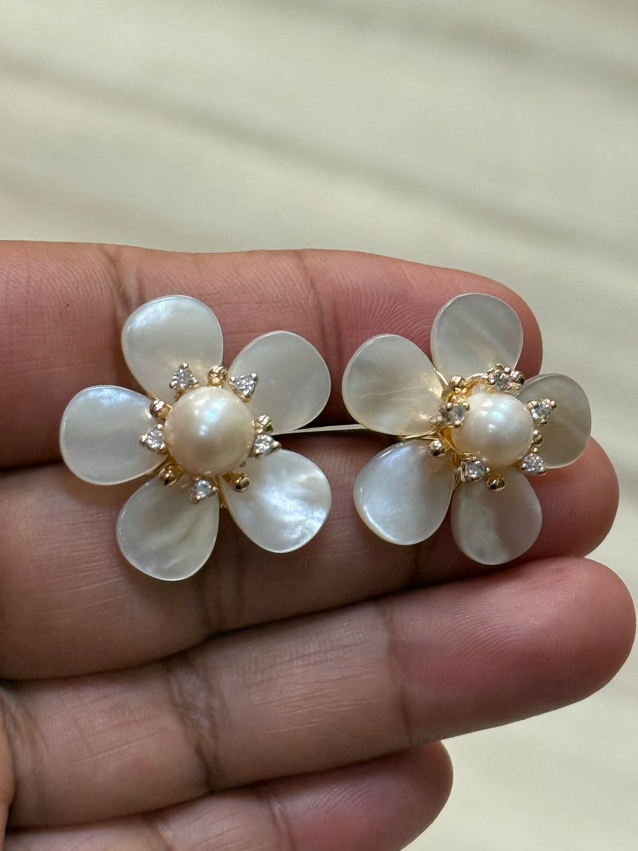 Real Pearl Flower Studs