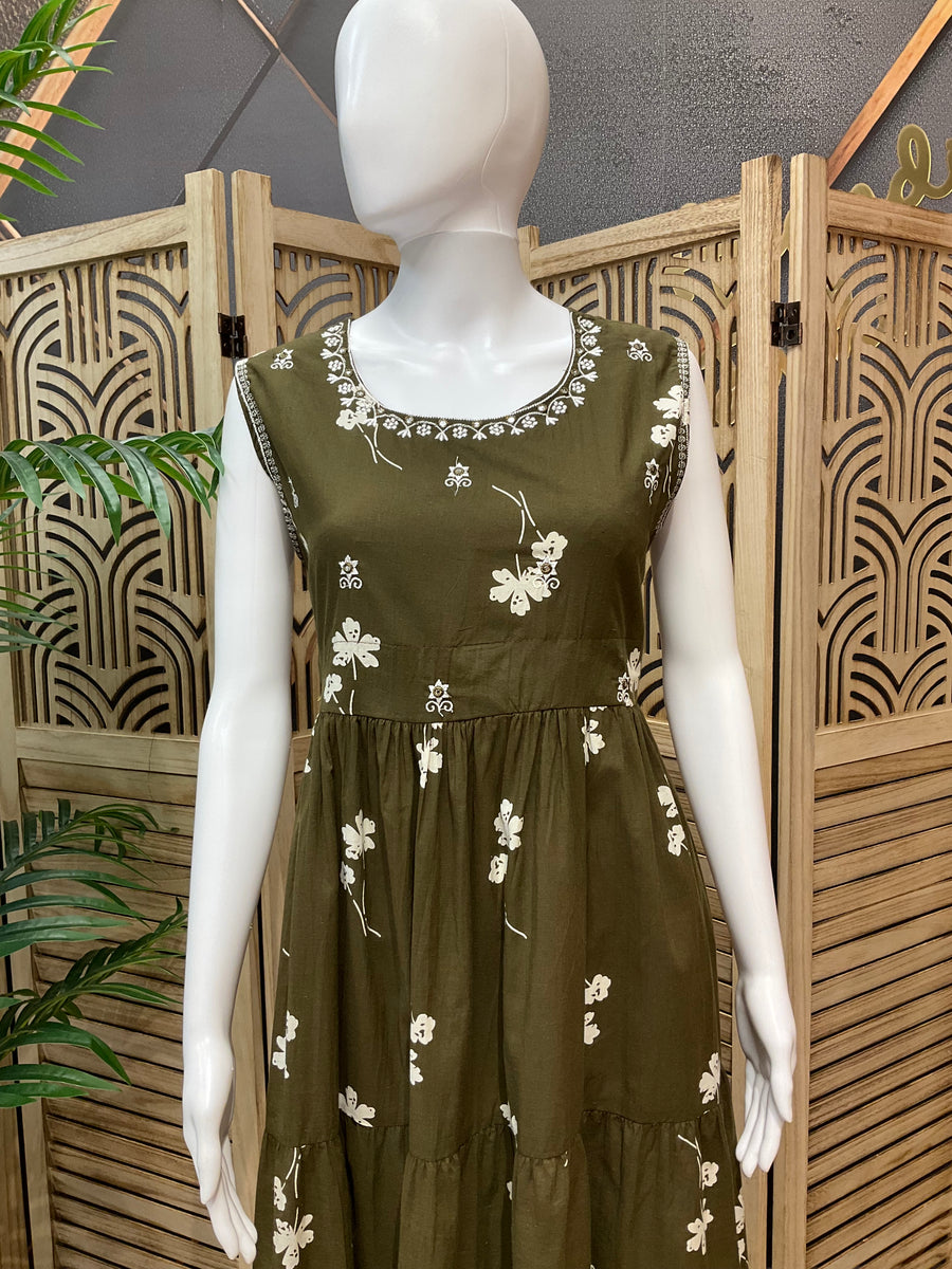 Green - Pure Cotton Long Kurti/Frock