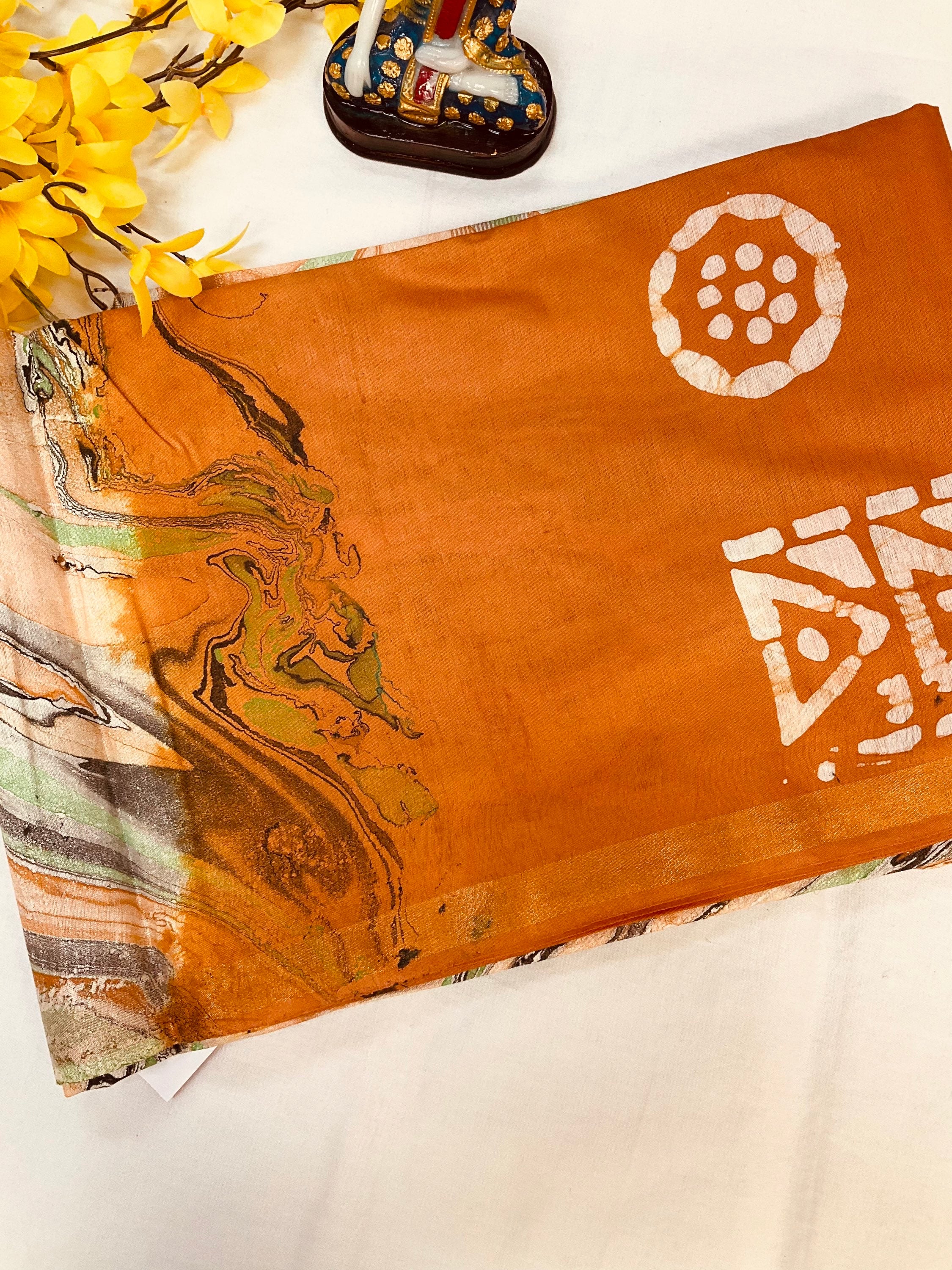 Batik print sarees with digital print pallu image 4